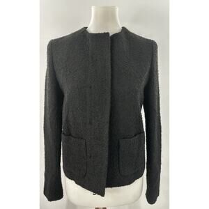 Carine Roitfeld UNIQLO Black Boucle Jacket Wool Blend Open Front Coat Sz S
